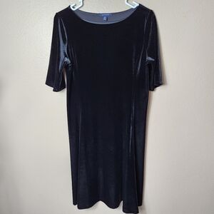 Lands End Womens Black Velvet Half Sleeve Knee Length A-Line Dress |M 10/12|